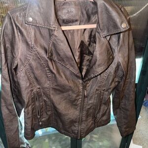 Max Studio Dark Brown Faux Leather Moto Jacket